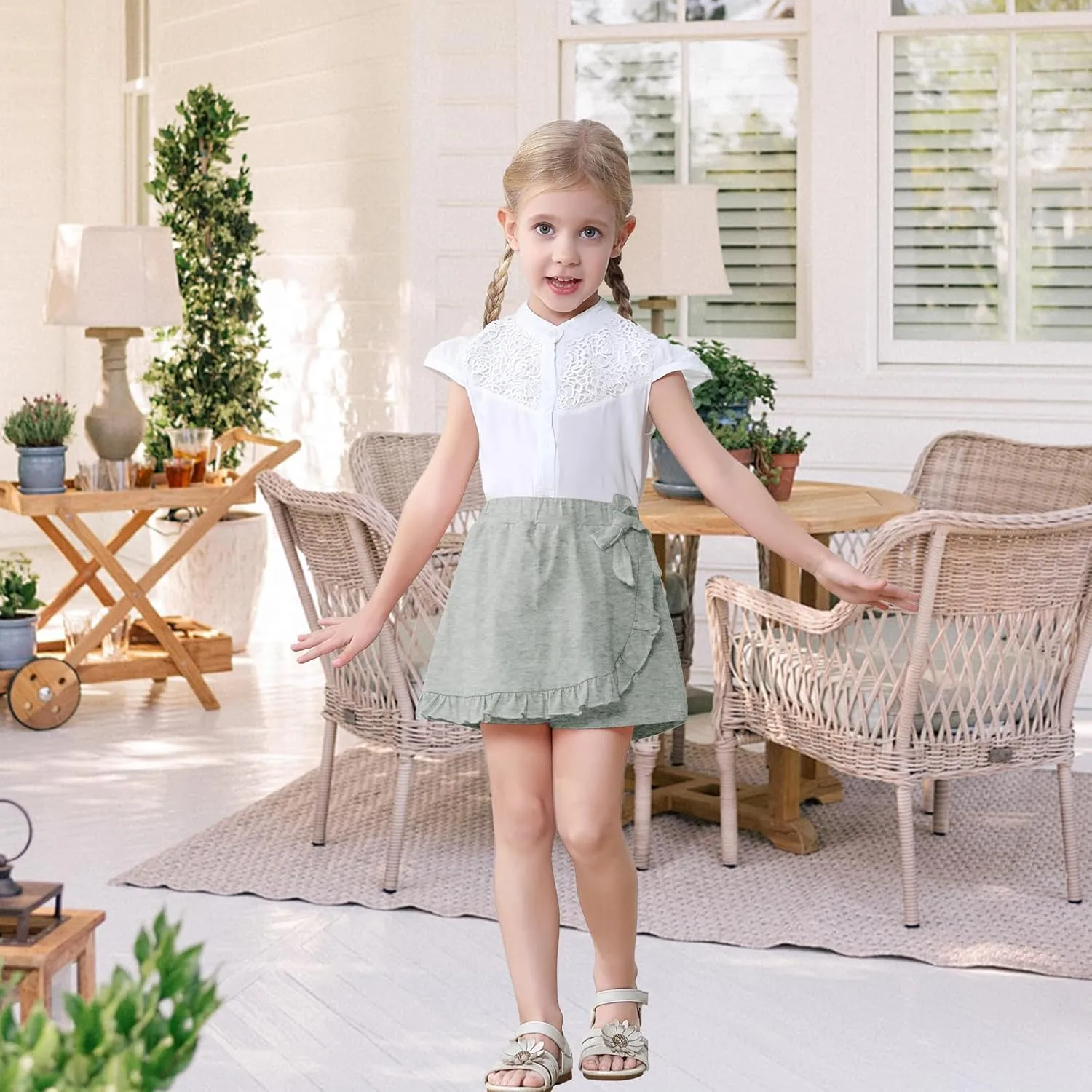 Toddler Baby Girls Skorts Skirt Little Girls Ruffle Flying Skirts Front Hem Solid Casual Stretch Skort for Baby Girls