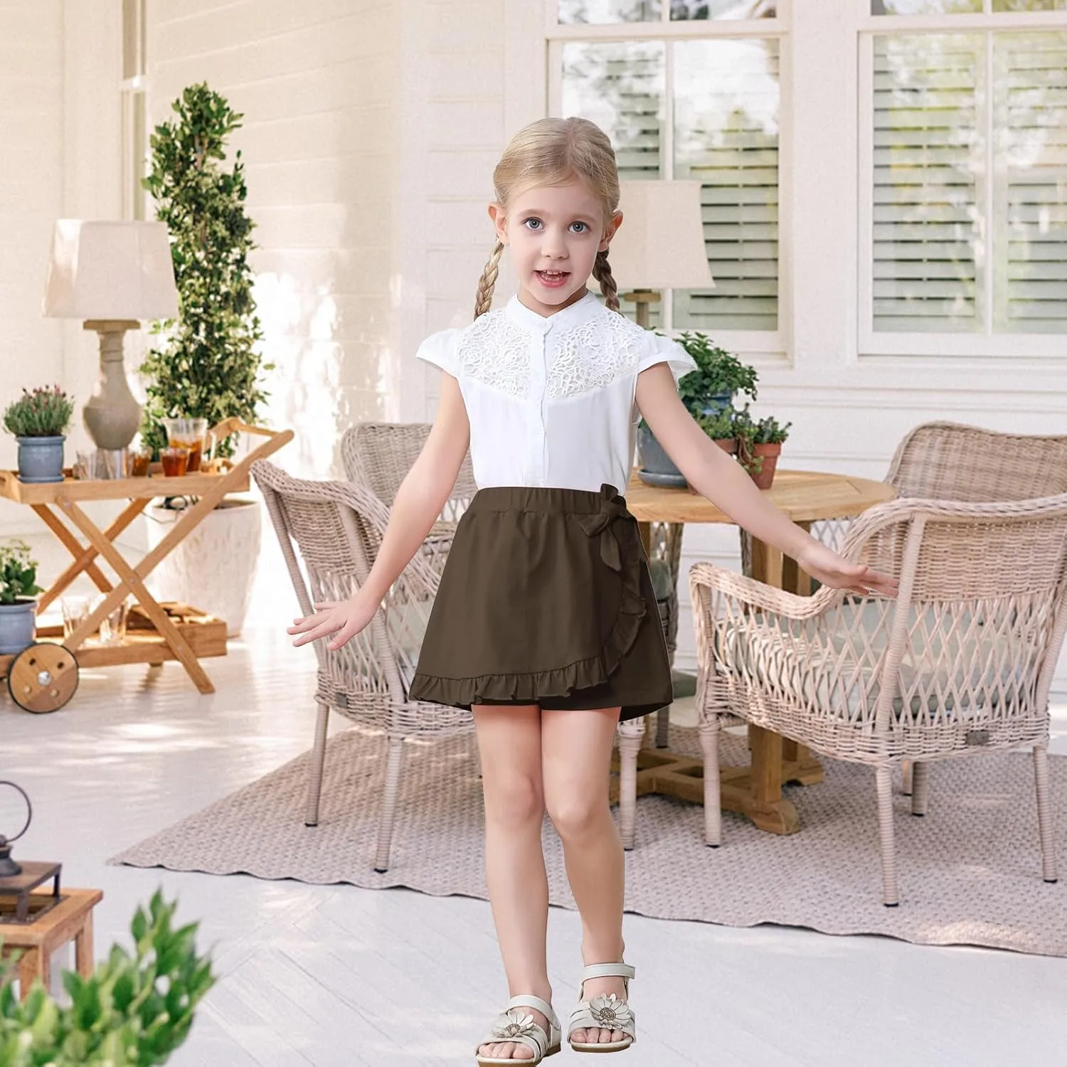 Toddler Baby Girls Skorts Skirt Little Girls Ruffle Flying Skirts Front Hem Solid Casual Stretch Skort for Baby Girls