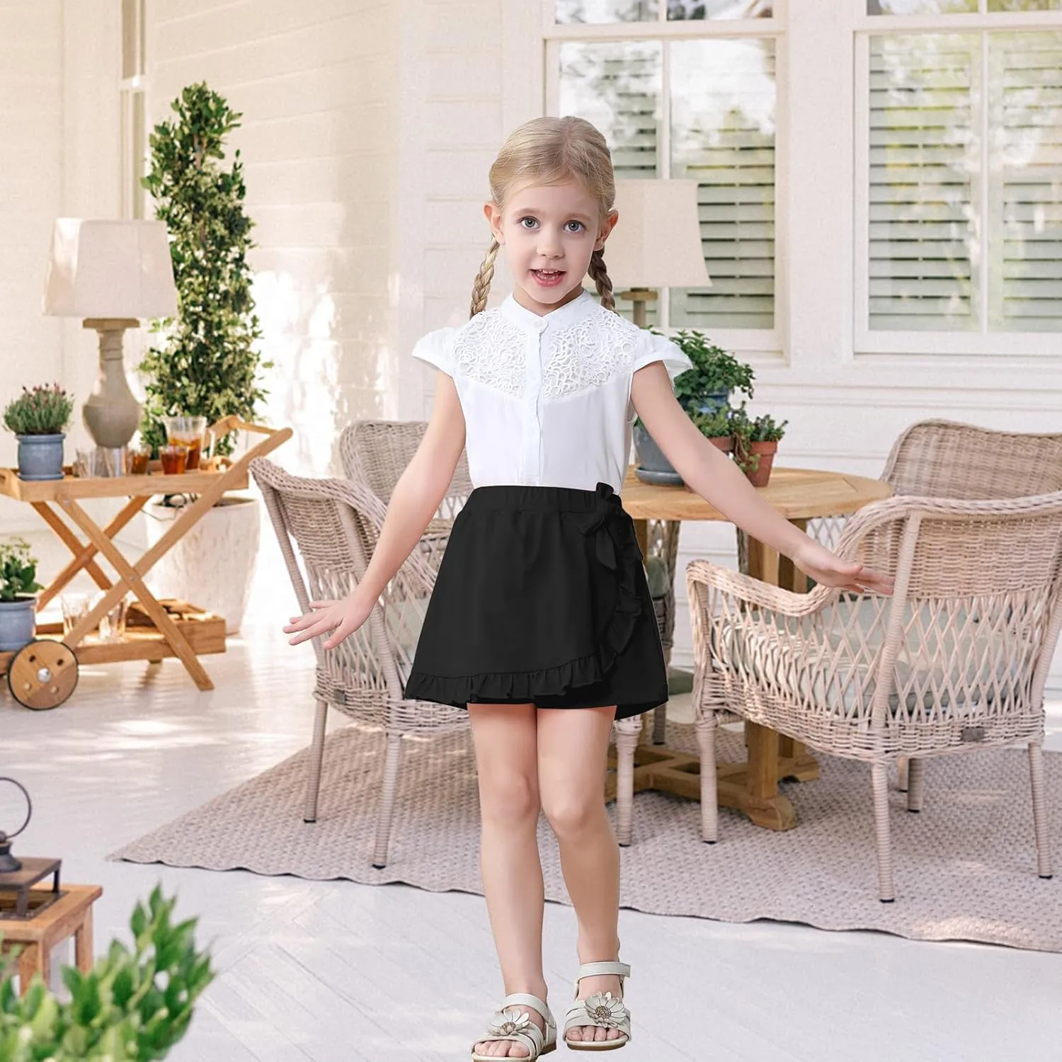 Toddler Baby Girls Skorts Skirt Little Girls Ruffle Flying Skirts Front Hem Solid Casual Stretch Skort for Baby Girls