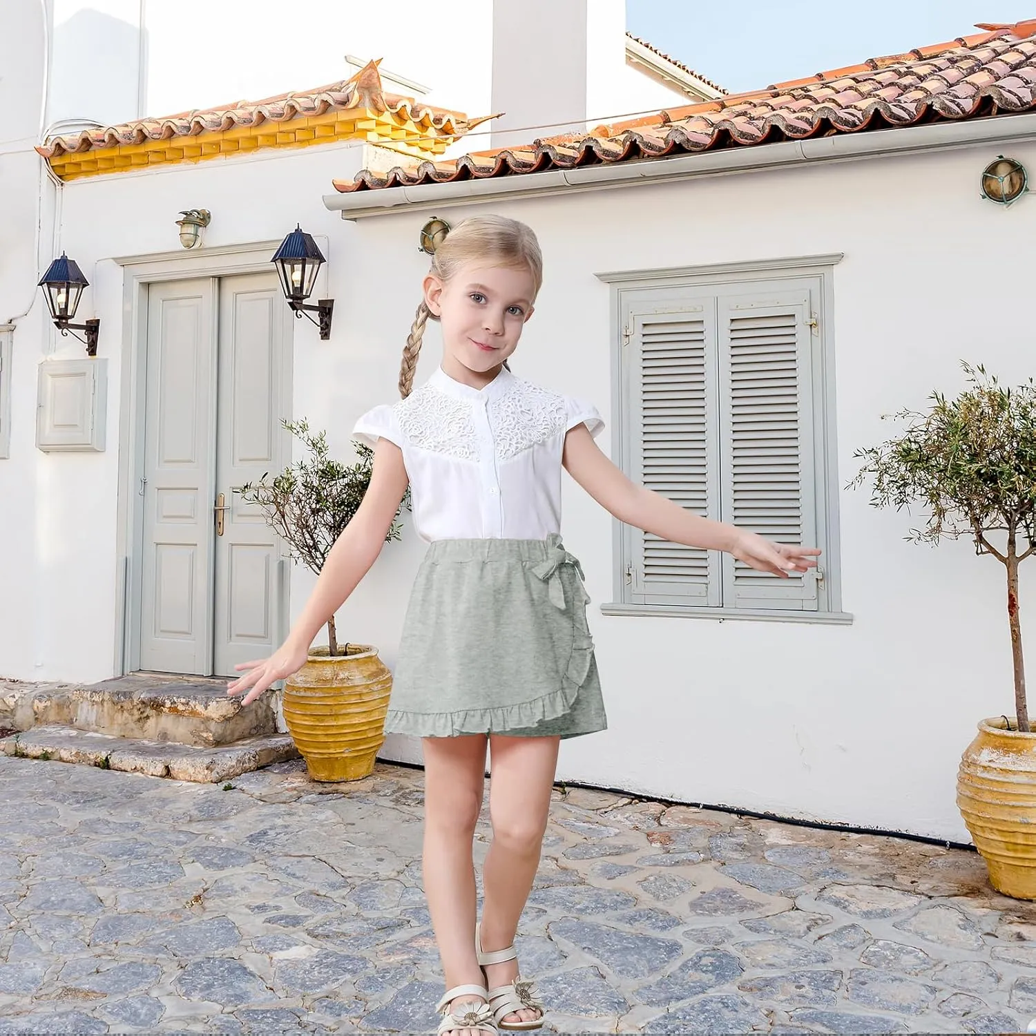 Toddler Baby Girls Skorts Skirt Little Girls Ruffle Flying Skirts Front Hem Solid Casual Stretch Skort for Baby Girls