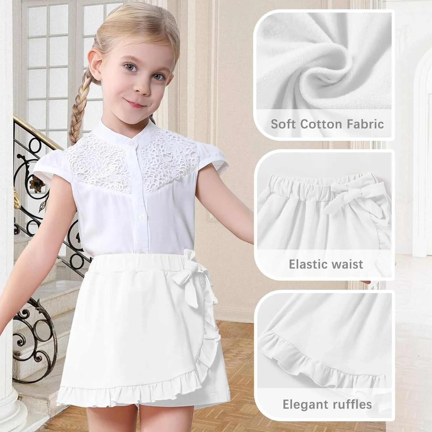 Toddler Baby Girls Skorts Skirt Little Girls Ruffle Flying Skirts Front Hem Solid Casual Stretch Skort for Baby Girls