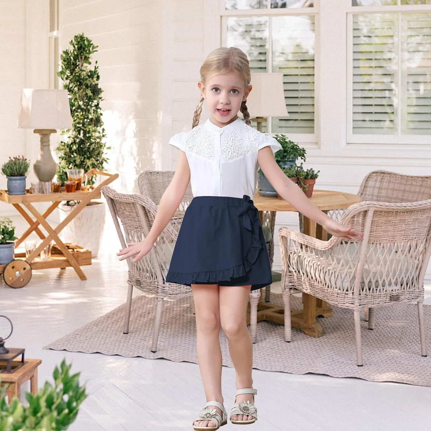 Toddler Baby Girls Skorts Skirt Little Girls Ruffle Flying Skirts Front Hem Solid Casual Stretch Skort for Baby Girls