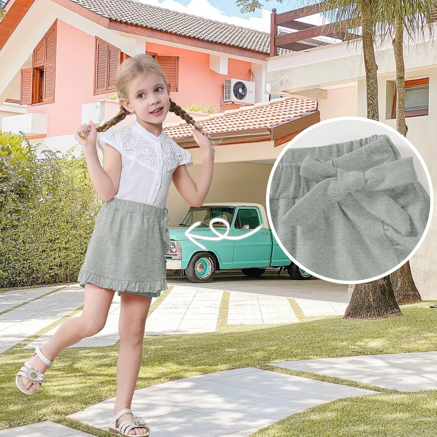 Toddler Baby Girls Skorts Skirt Little Girls Ruffle Flying Skirts Front Hem Solid Casual Stretch Skort for Baby Girls