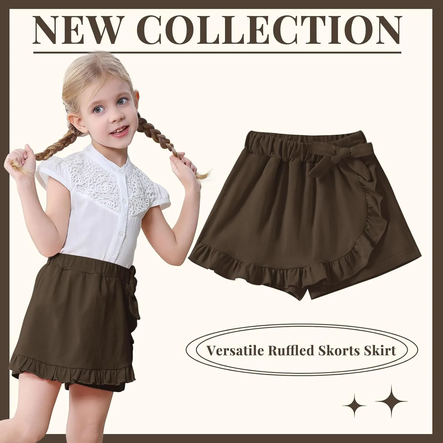 Toddler Baby Girls Skorts Skirt Little Girls Ruffle Flying Skirts Front Hem Solid Casual Stretch Skort for Baby Girls