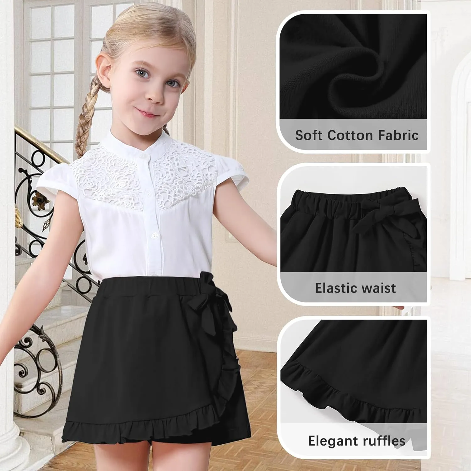 Toddler Baby Girls Skorts Skirt Little Girls Ruffle Flying Skirts Front Hem Solid Casual Stretch Skort for Baby Girls