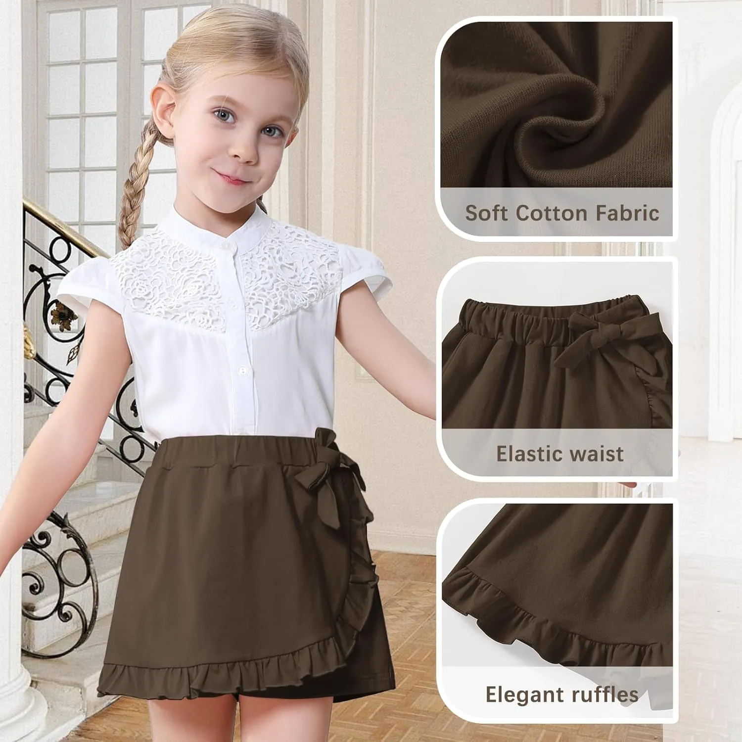 Toddler Baby Girls Skorts Skirt Little Girls Ruffle Flying Skirts Front Hem Solid Casual Stretch Skort for Baby Girls