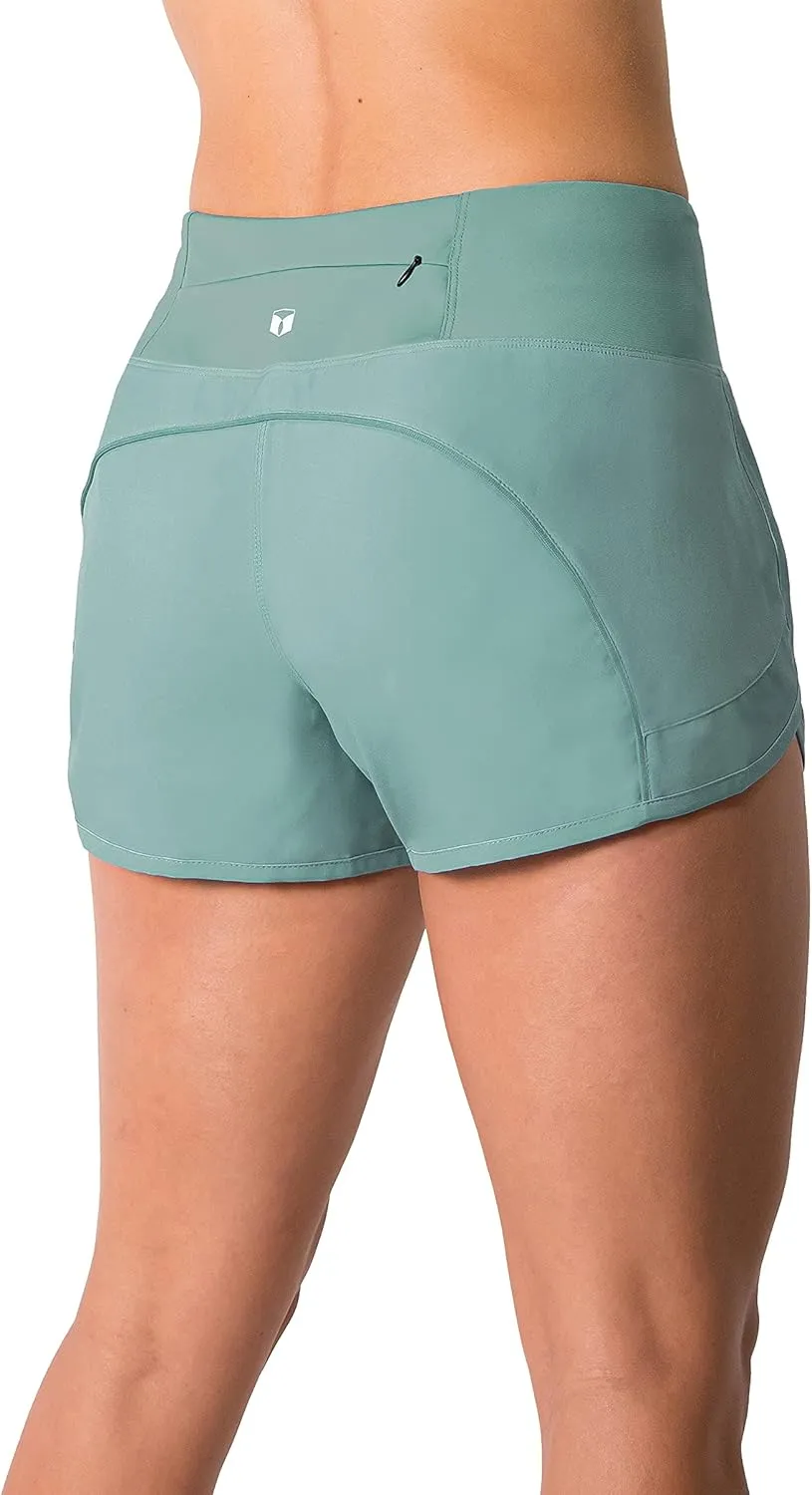 Tough Mode Womens 3" Lightweight Running WOD Volleyball Shorts Workout Mesh Liner Zip Pocket