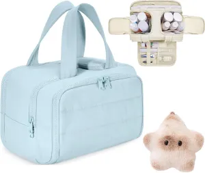 Travel Cosmetic Bag, Large Capacity Wide-Open Travel Cosmetic Bag, 0.6lb Ultra Lightweight Toiletry Bag Organizer with Handle for Traveling (Blue)