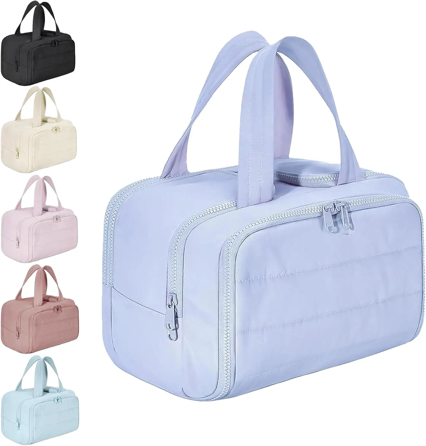 Travel Cosmetic Bag, Large Capacity Wide-Open Travel Cosmetic Bag, Lightweight Toiletry Bag, Puffy Makeup Bag Organizer with Handle for Accessories,Essentials, Toiletries (Light blue)