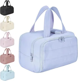Travel Cosmetic Bag, Large Capacity Wide-Open Travel Cosmetic Bag, Lightweight Toiletry Bag, Puffy Makeup Bag Organizer with Handle for Accessories,Essentials, Toiletries (Light blue)