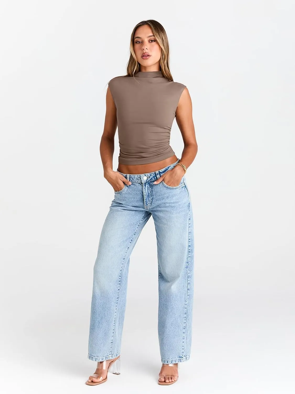 Trendy Queen Women's Going Out Basic Tank Tops Mock Neck Spring Clothes Sleeveless Cute Shirts Summer Y2K Sexy Outfits 2025
