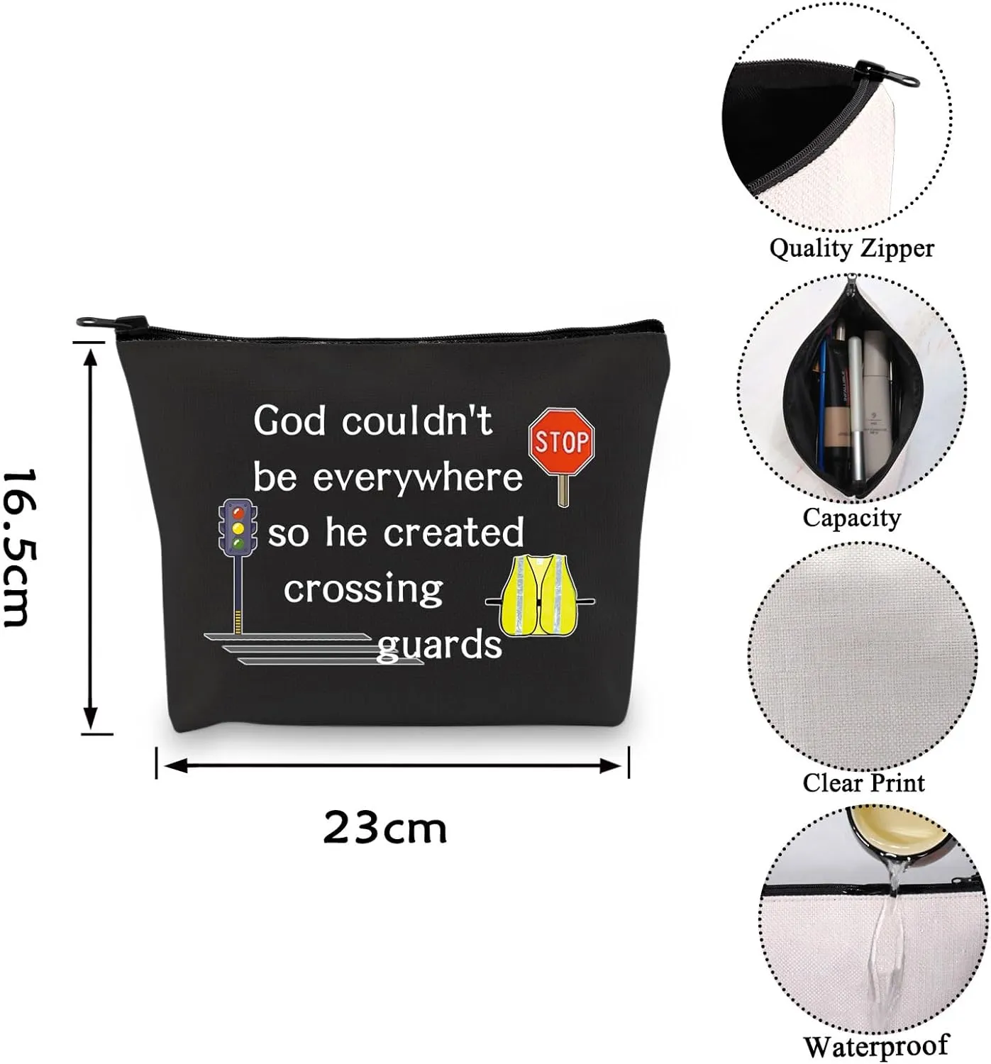 VAMSII Crossing Guard Gifts Lollipop lady Makeup Bag God Couldnt be Everywhere He Created Crossing Guards Zip Bag (BLK-Crossing Guard)