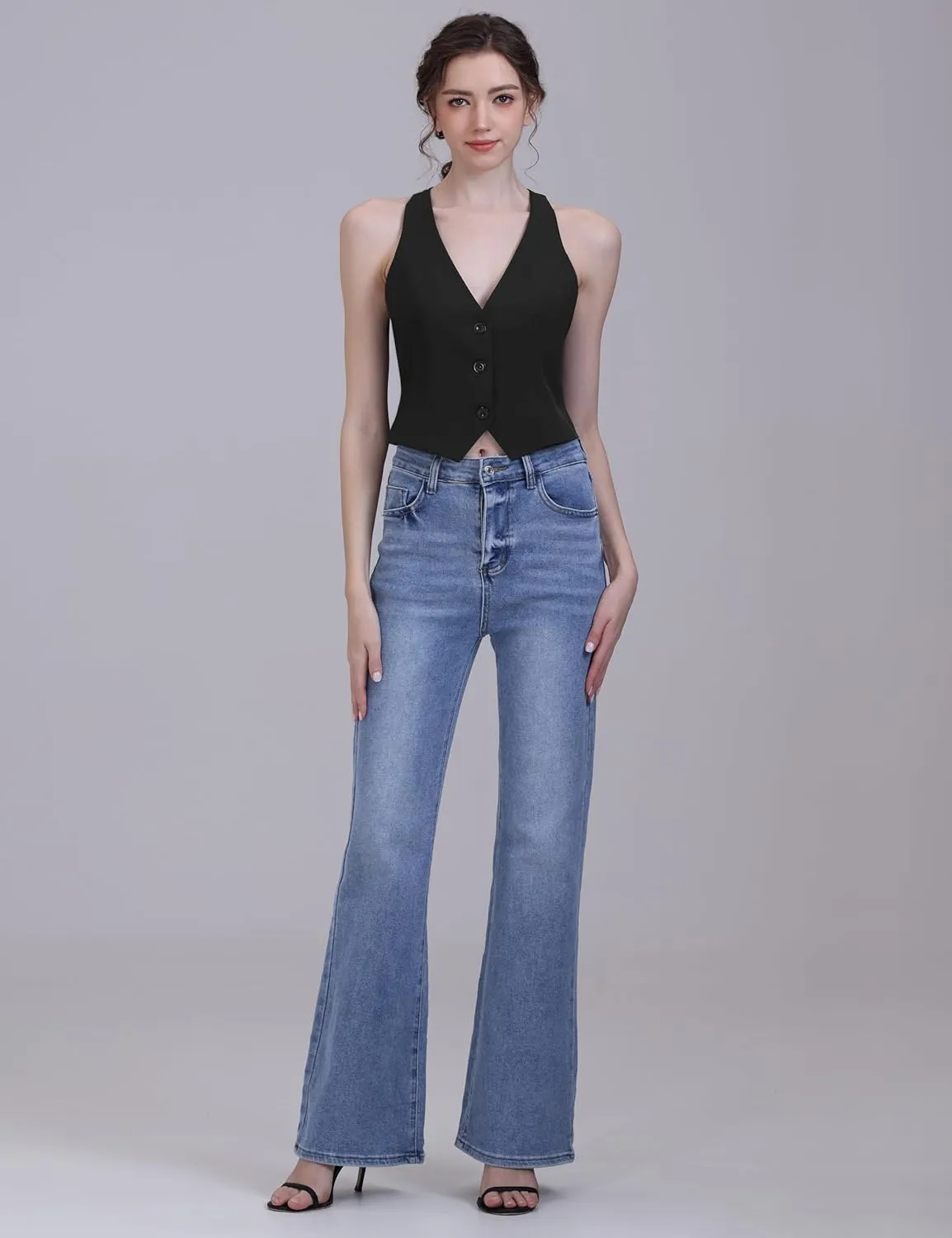 Vest for Women Fashion Crop Vest Tops Womens Waistcoats Racerback V Neck Button Up Slim Fitted Suit Vests