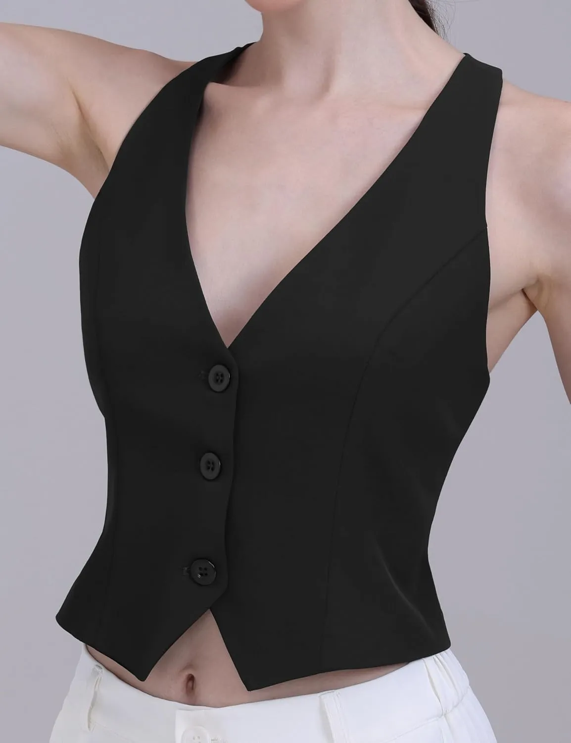 Vest for Women Fashion Crop Vest Tops Womens Waistcoats Racerback V Neck Button Up Slim Fitted Suit Vests