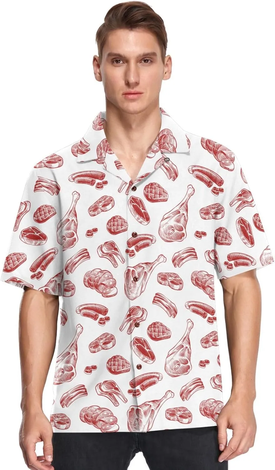visesunny Stylish Men's Seasonal Hawaiian Print Button Down Short Sleeve Shirt S-XXL
