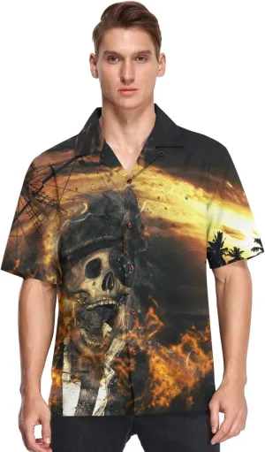 visesunny Stylish Men's Seasonal Hawaiian Print Button Down Short Sleeve Shirt S-XXL