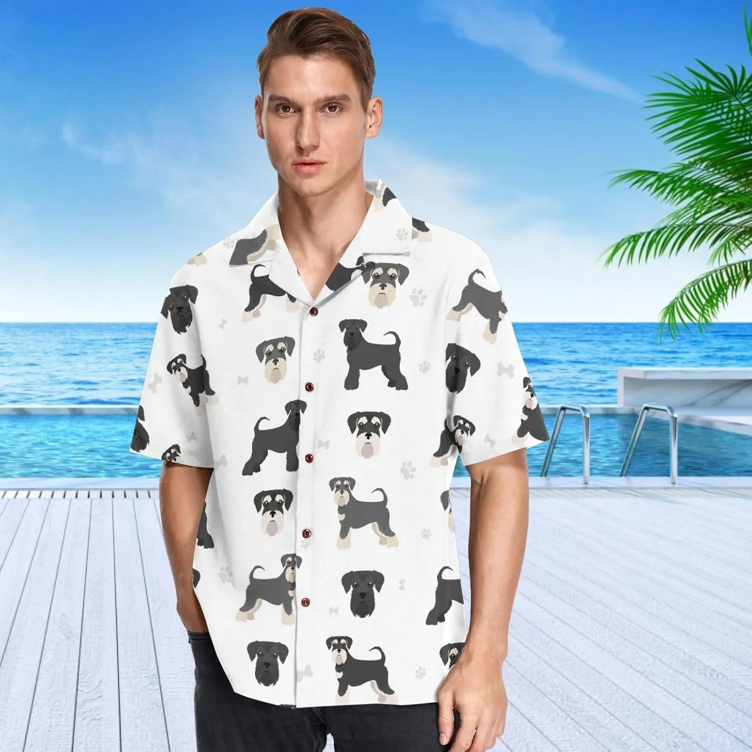 visesunny Stylish Men's Seasonal Hawaiian Print Button Down Short Sleeve Shirt S-XXL