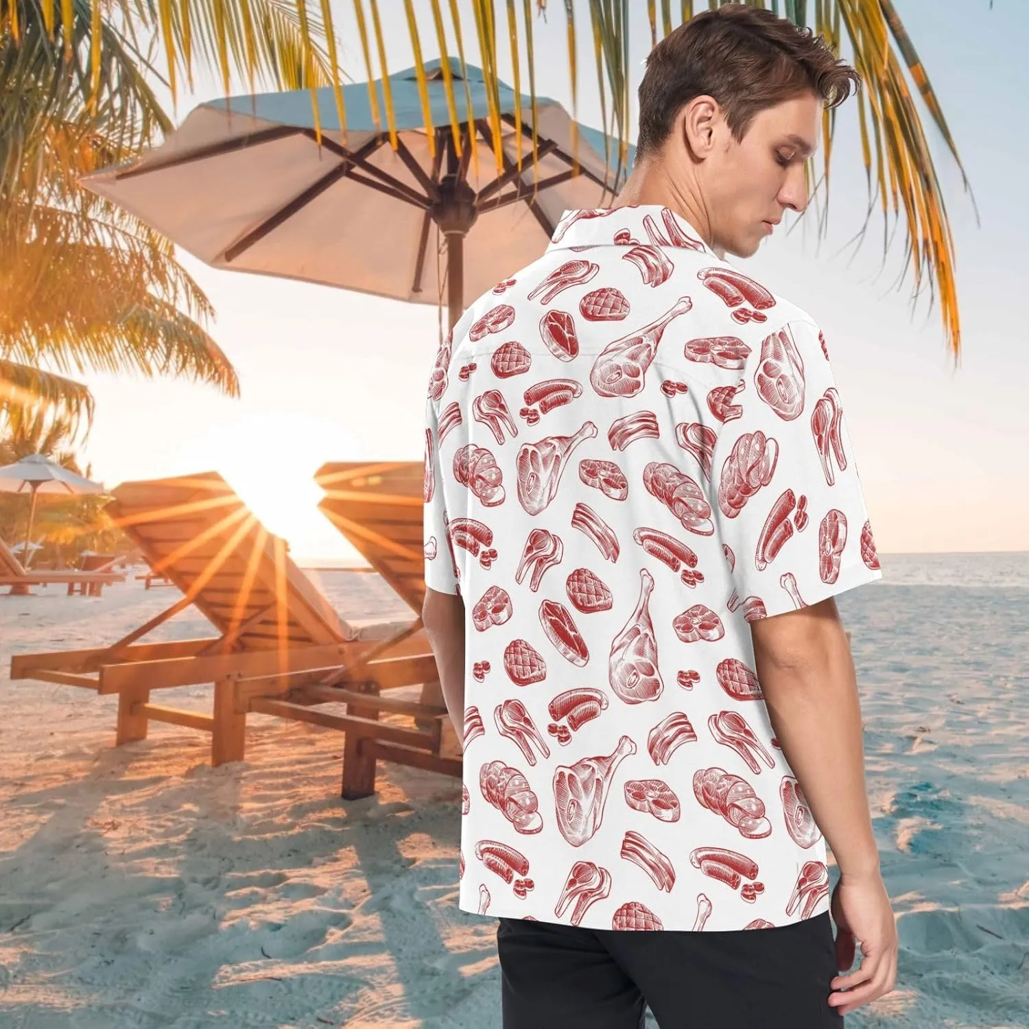 visesunny Stylish Men's Seasonal Hawaiian Print Button Down Short Sleeve Shirt S-XXL