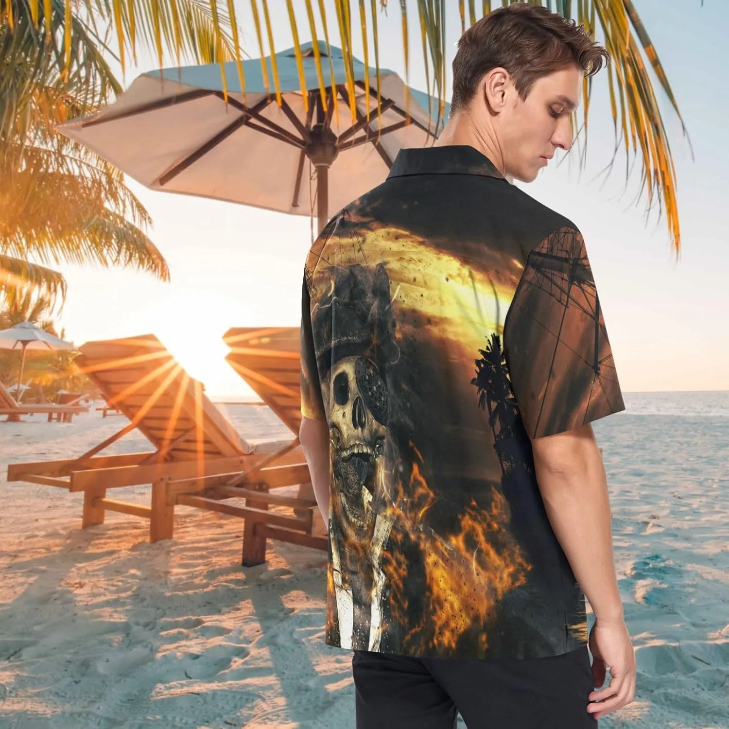 visesunny Stylish Men's Seasonal Hawaiian Print Button Down Short Sleeve Shirt S-XXL