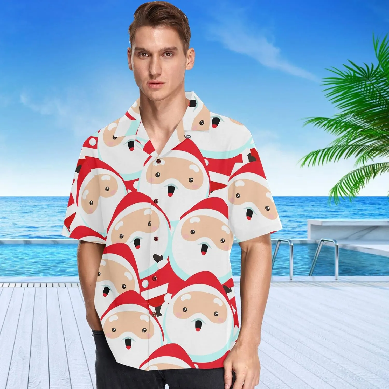visesunny Stylish Men's Seasonal Hawaiian Print Button Down Short Sleeve Shirt S-XXL