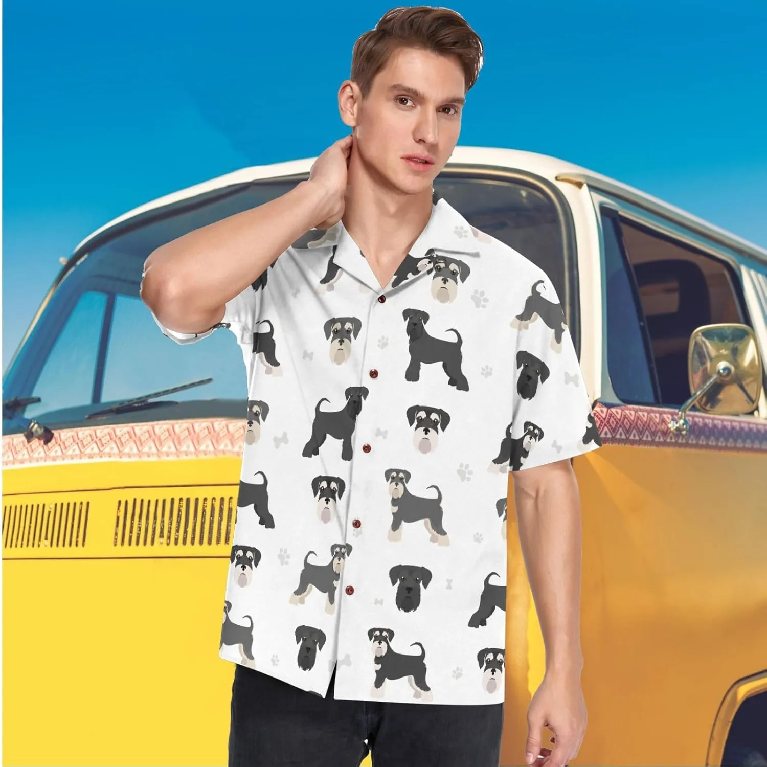visesunny Stylish Men's Seasonal Hawaiian Print Button Down Short Sleeve Shirt S-XXL