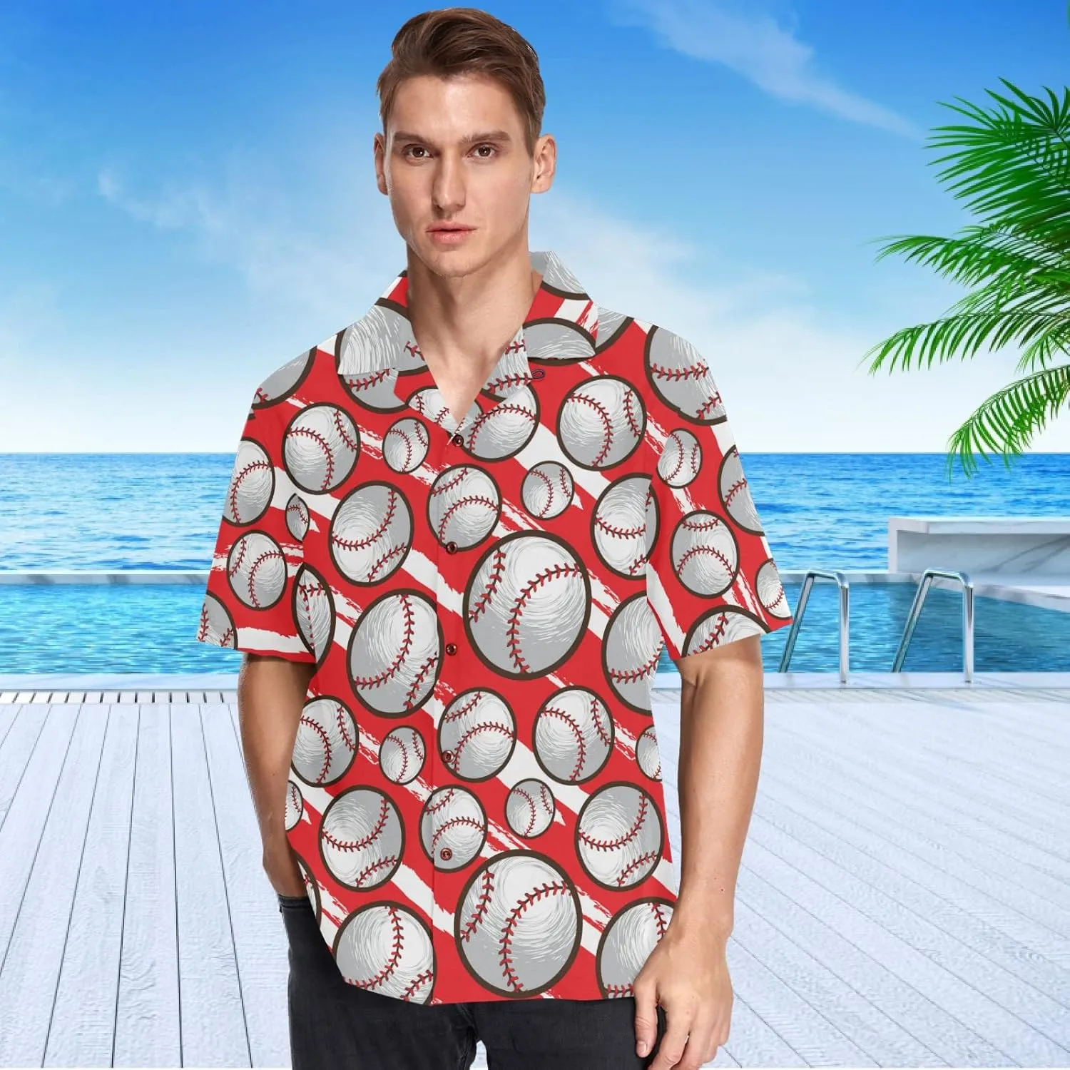 visesunny Stylish Men's Seasonal Hawaiian Print Button Down Short Sleeve Shirt S-XXL