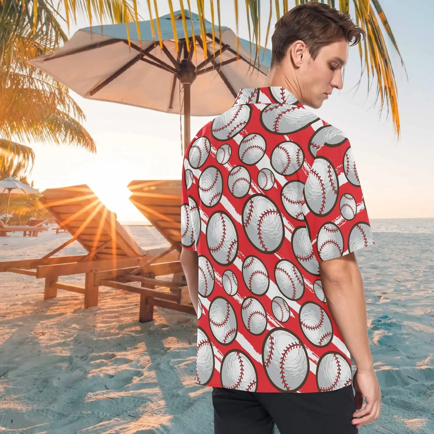 visesunny Stylish Men's Seasonal Hawaiian Print Button Down Short Sleeve Shirt S-XXL