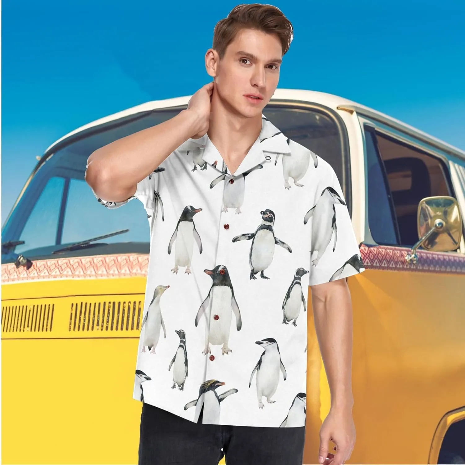 visesunny Stylish Men's Seasonal Hawaiian Print Button Down Short Sleeve Shirt S-XXL