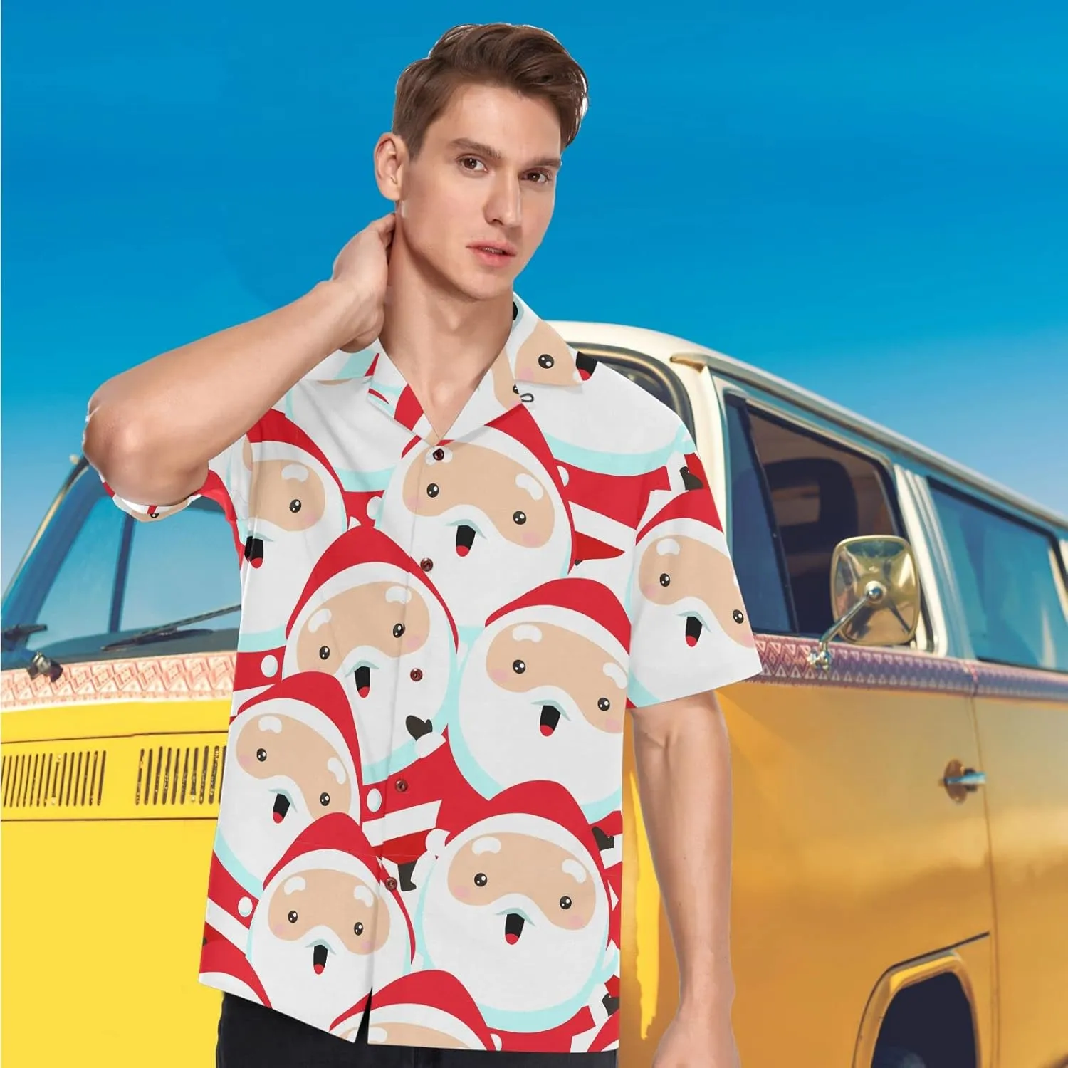 visesunny Stylish Men's Seasonal Hawaiian Print Button Down Short Sleeve Shirt S-XXL