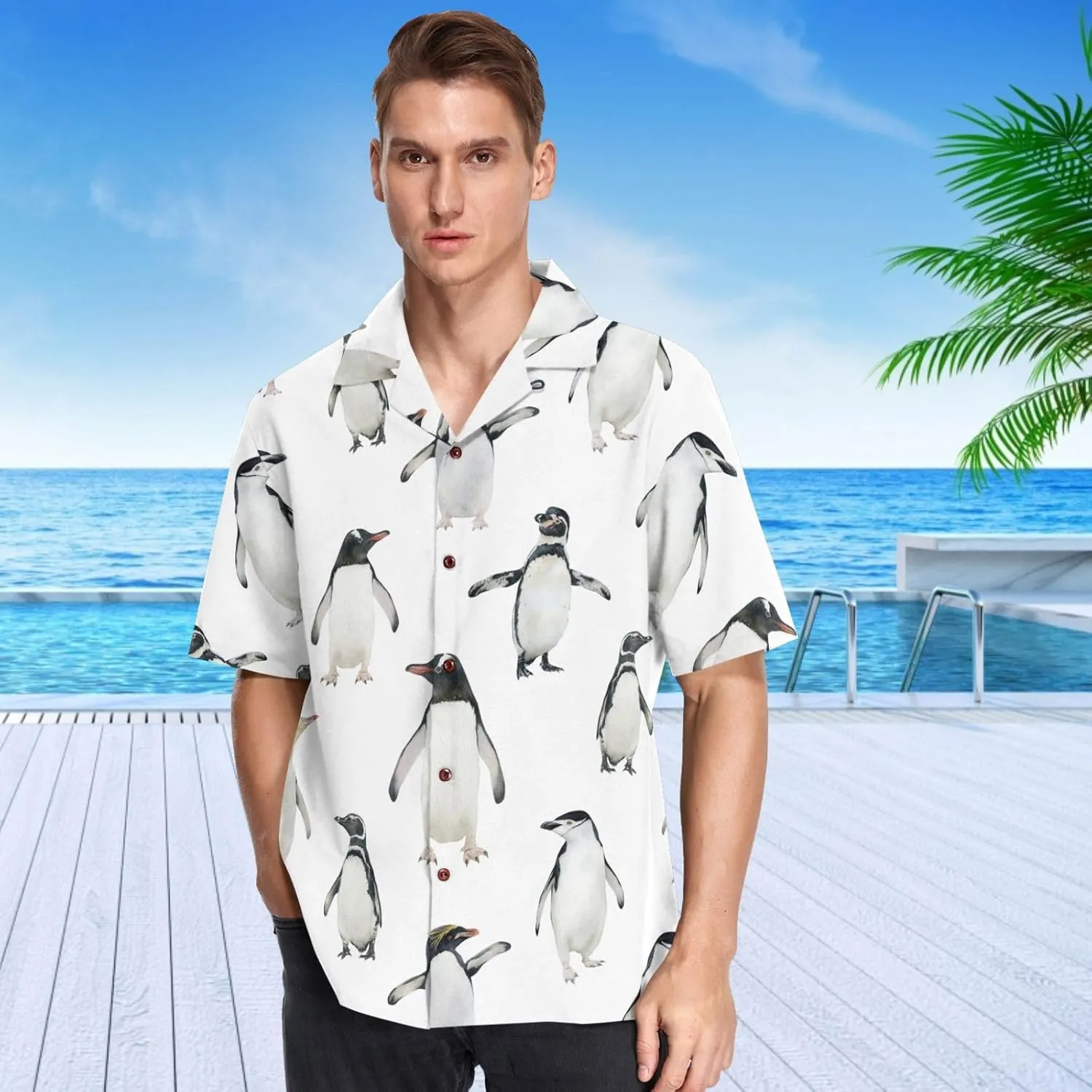 visesunny Stylish Men's Seasonal Hawaiian Print Button Down Short Sleeve Shirt S-XXL