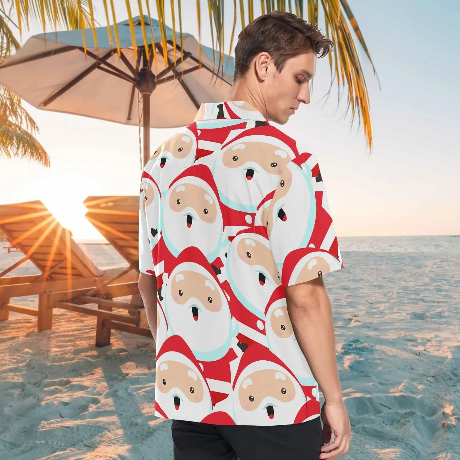visesunny Stylish Men's Seasonal Hawaiian Print Button Down Short Sleeve Shirt S-XXL
