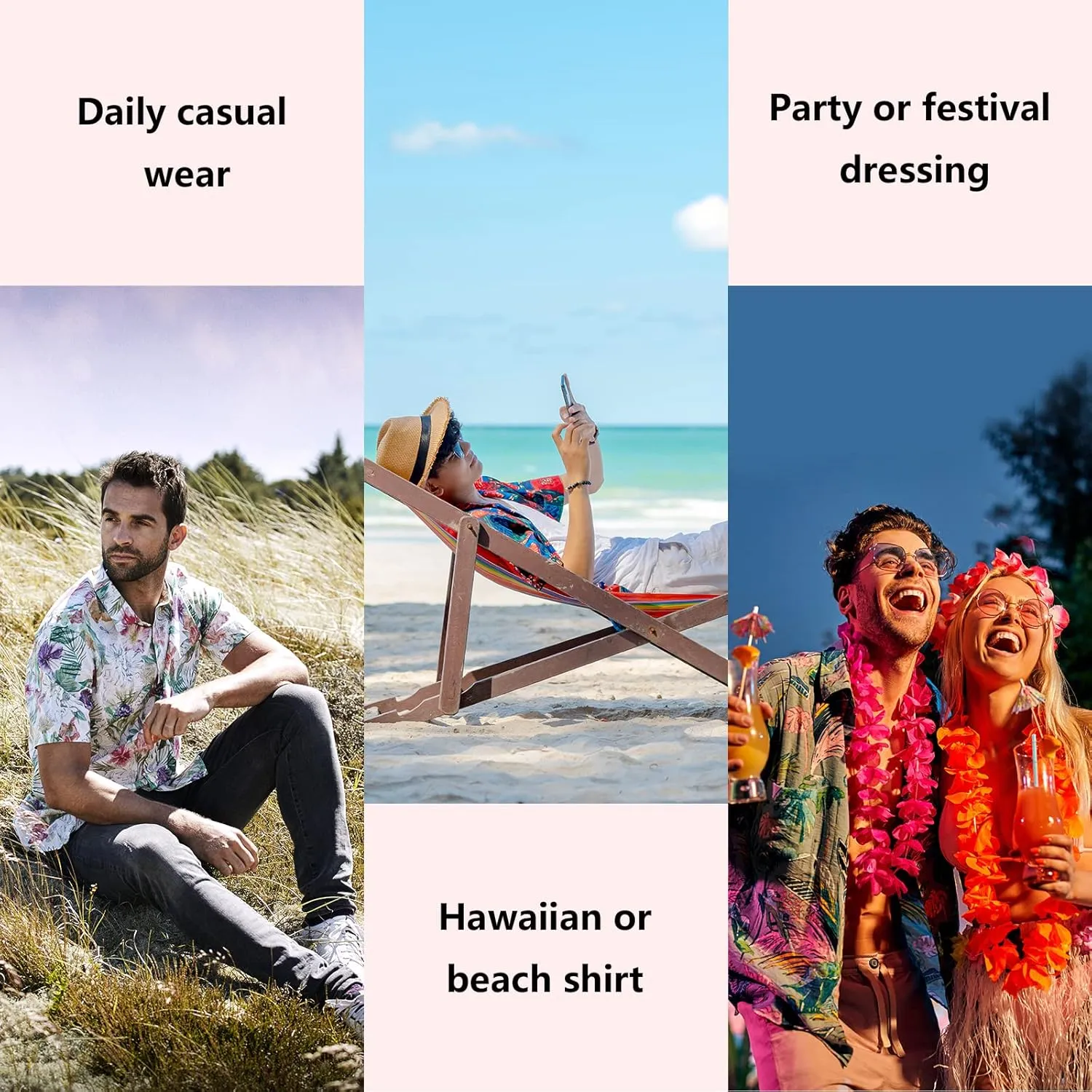 visesunny Stylish Men's Seasonal Hawaiian Print Button Down Short Sleeve Shirt S-XXL