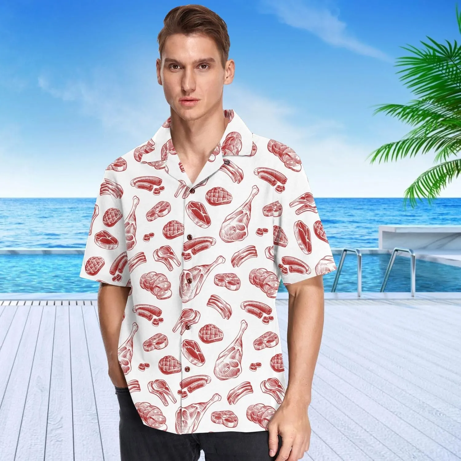 visesunny Stylish Men's Seasonal Hawaiian Print Button Down Short Sleeve Shirt S-XXL