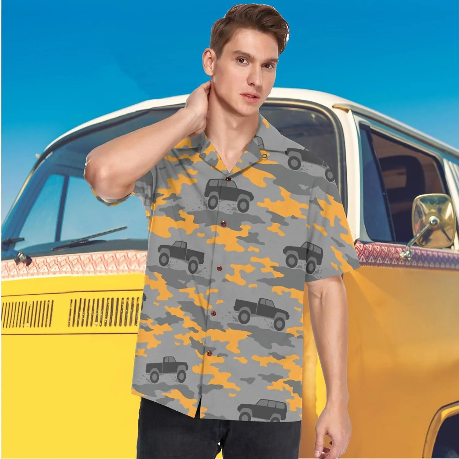 visesunny Stylish Men's Seasonal Hawaiian Print Button Down Short Sleeve Shirt S-XXL