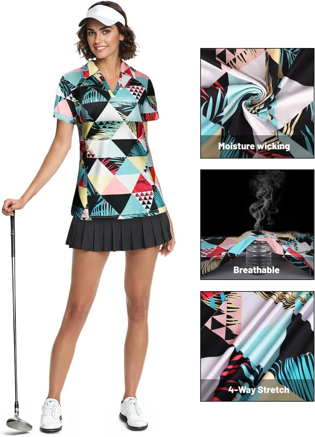 Vldnery Womens Golf Polo Shirts Moisture Wicking Running Workout Tops Print Short Sleeve Tennis Clothes Loose Fit