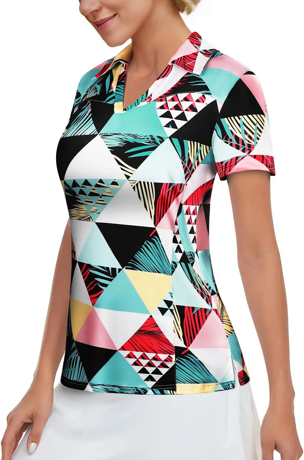 Vldnery Womens Golf Polo Shirts Moisture Wicking Running Workout Tops Print Short Sleeve Tennis Clothes Loose Fit