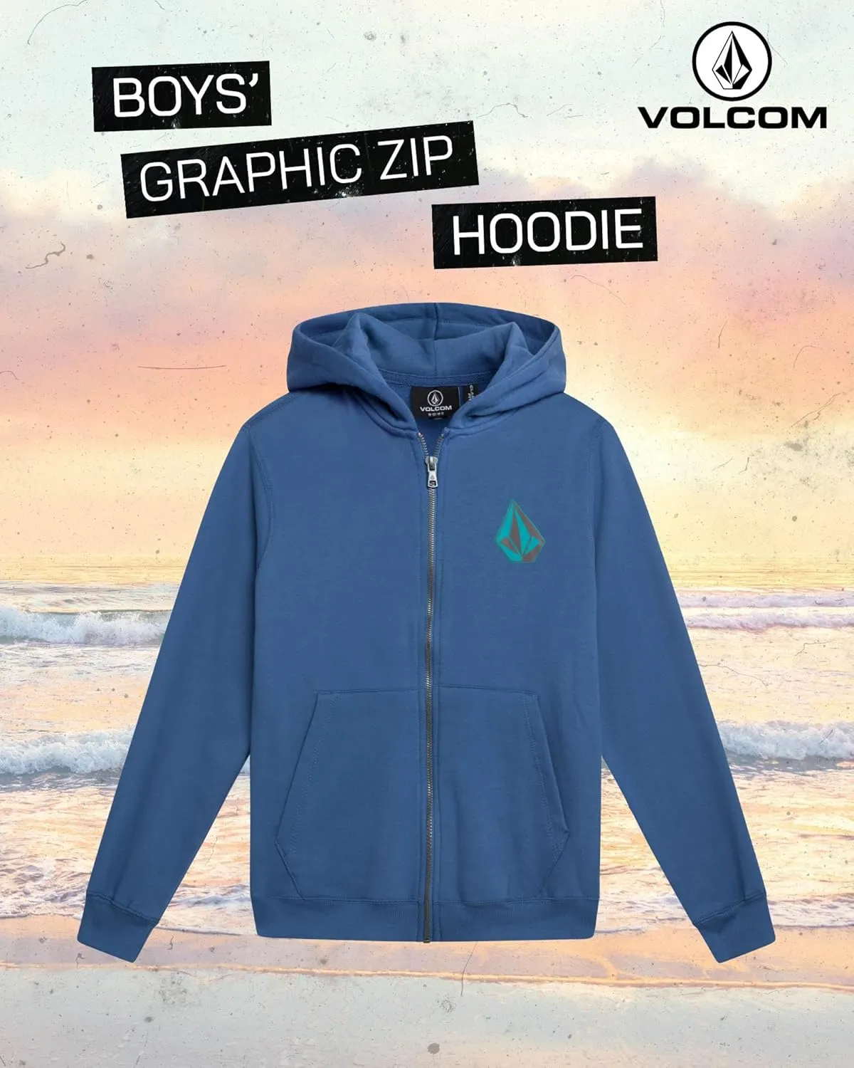Volcom Boys' Hoodie - Fleece Full Zip Up Hoodie Sweatshirt with Back Graphic - Stylish Hooded Sweatshirt for Boys (8-16)