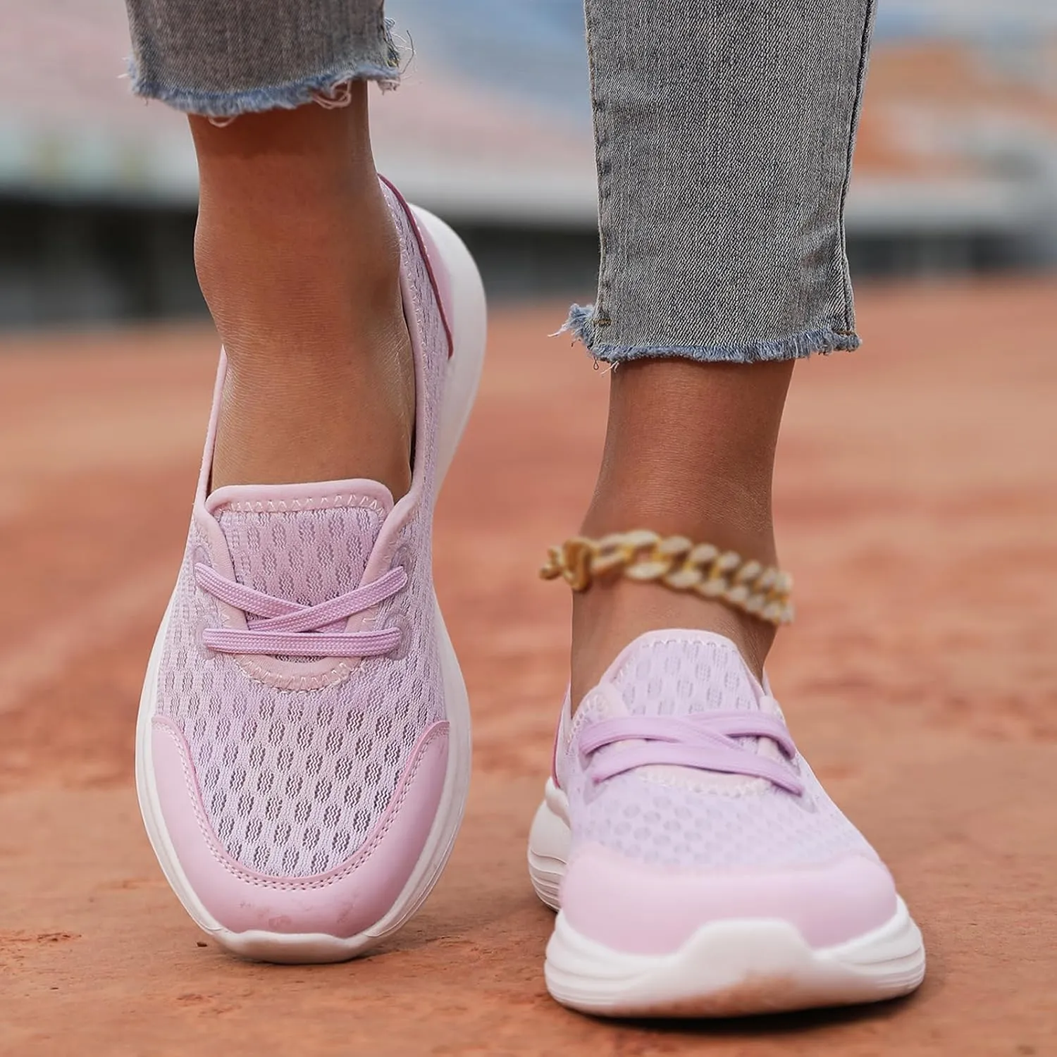 Walking Shoes for Women Soft Sole Mesh Comfort Orthopedic Shoes Breathable Slip-On Sneakers with Arch Support Lightweight Casual Non-Slip Sports Workout Gym Shoe for Daily Wear
