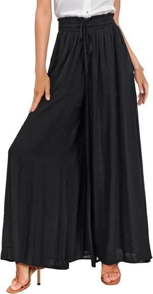 Wide Leg Pants for Women Summer Flowy Pants Elastic Waist with Pockets Palazzo Lounge Pants