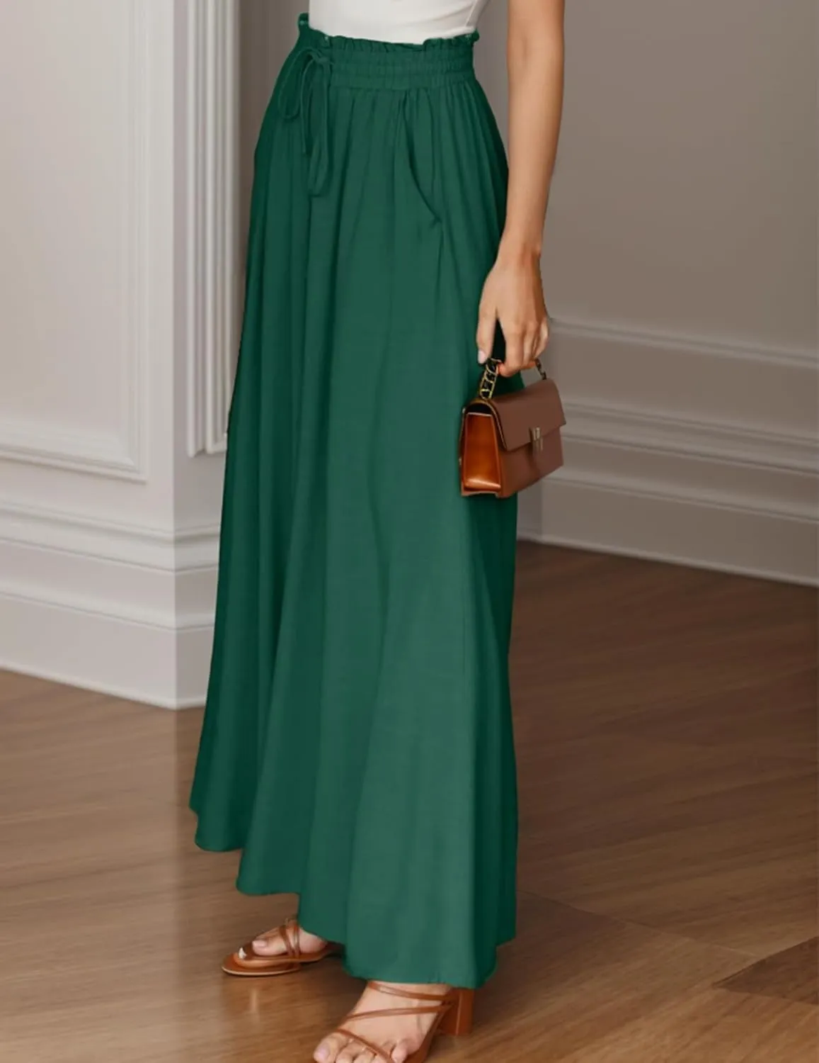 Wide Leg Pants for Women Summer Flowy Pants Elastic Waist with Pockets Palazzo Lounge Pants