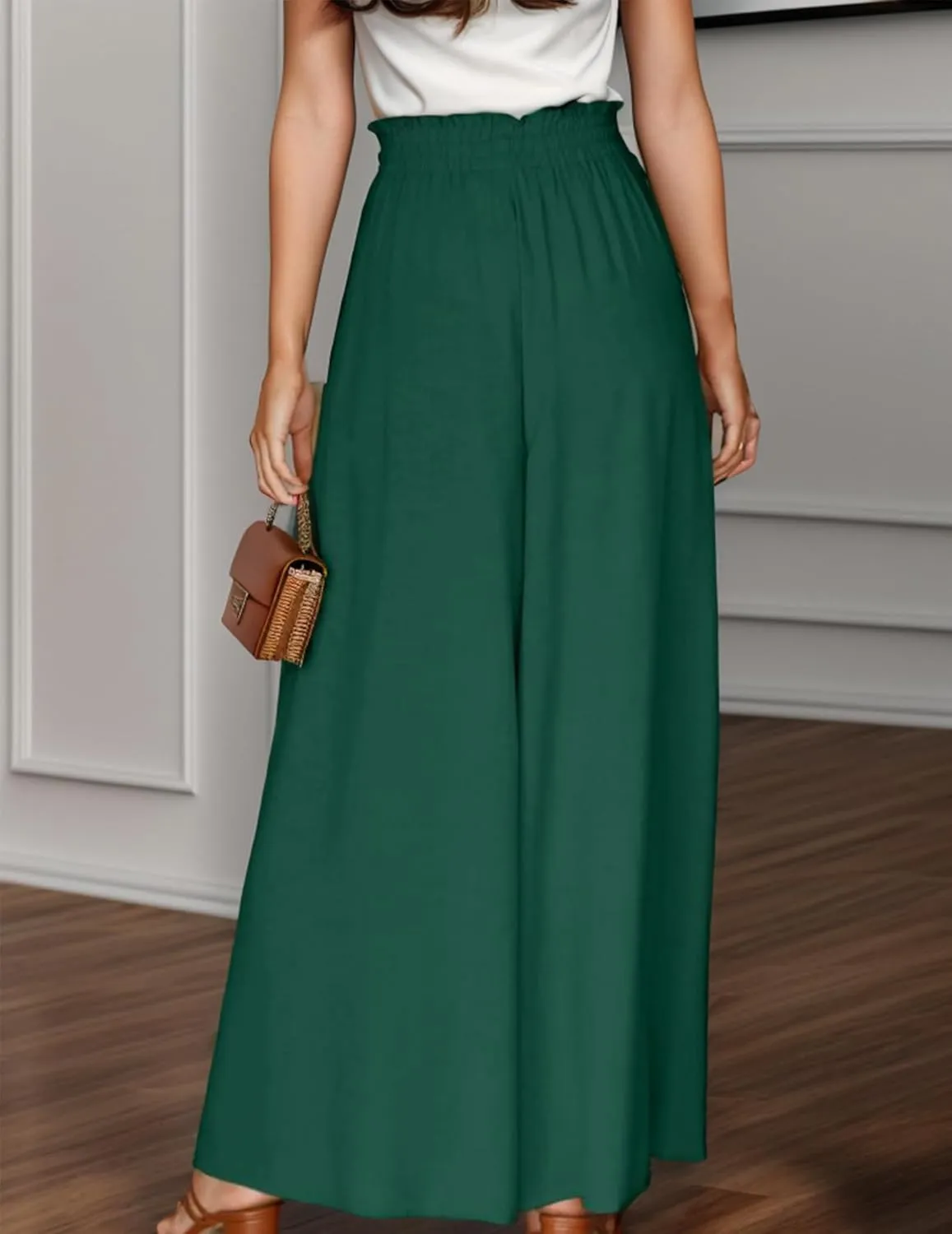 Wide Leg Pants for Women Summer Flowy Pants Elastic Waist with Pockets Palazzo Lounge Pants