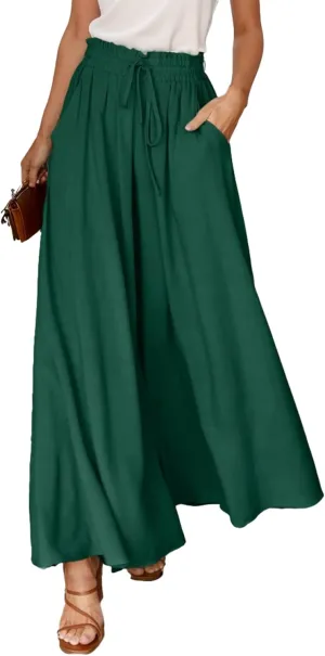 Wide Leg Pants for Women Summer Flowy Pants Elastic Waist with Pockets Palazzo Lounge Pants