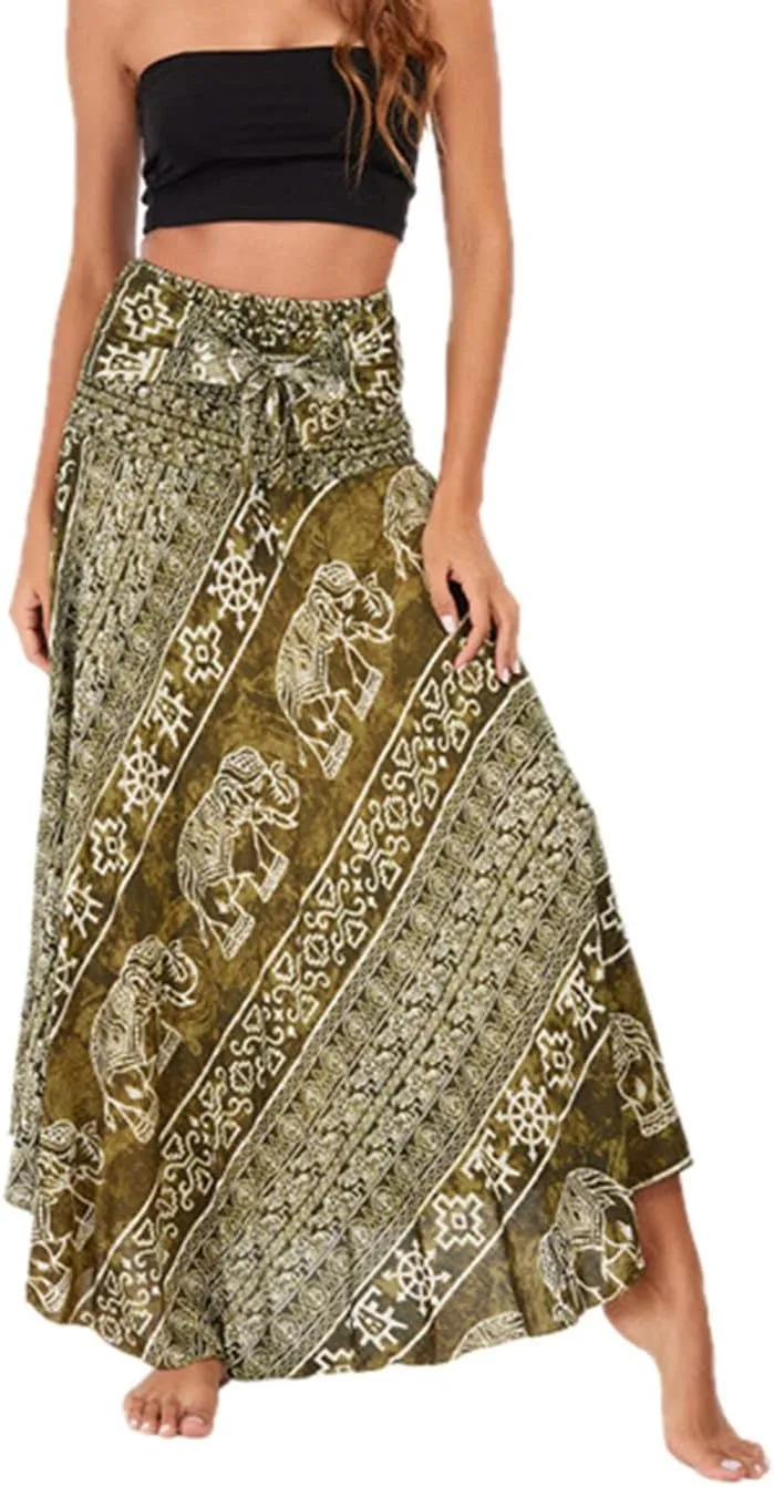 Women Casual Boho Floral Print Hippie Gypsy Maxi Long Skirts Summer Beach Bohemian Midi Dress