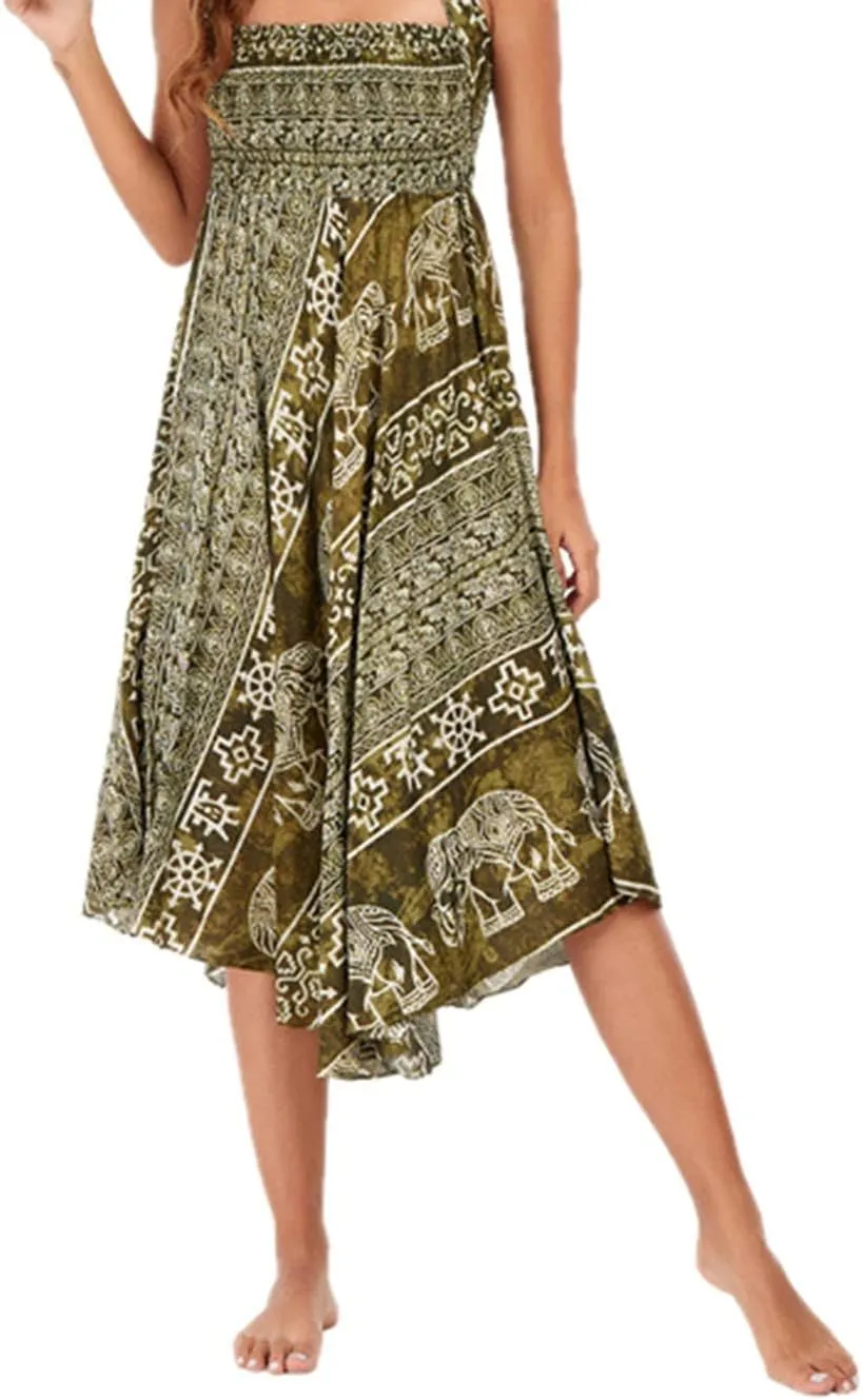 Women Casual Boho Floral Print Hippie Gypsy Maxi Long Skirts Summer Beach Bohemian Midi Dress