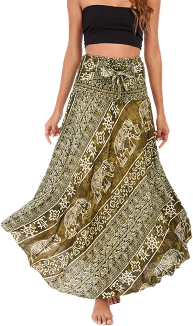 Women Casual Boho Floral Print Hippie Gypsy Maxi Long Skirts Summer Beach Bohemian Midi Dress