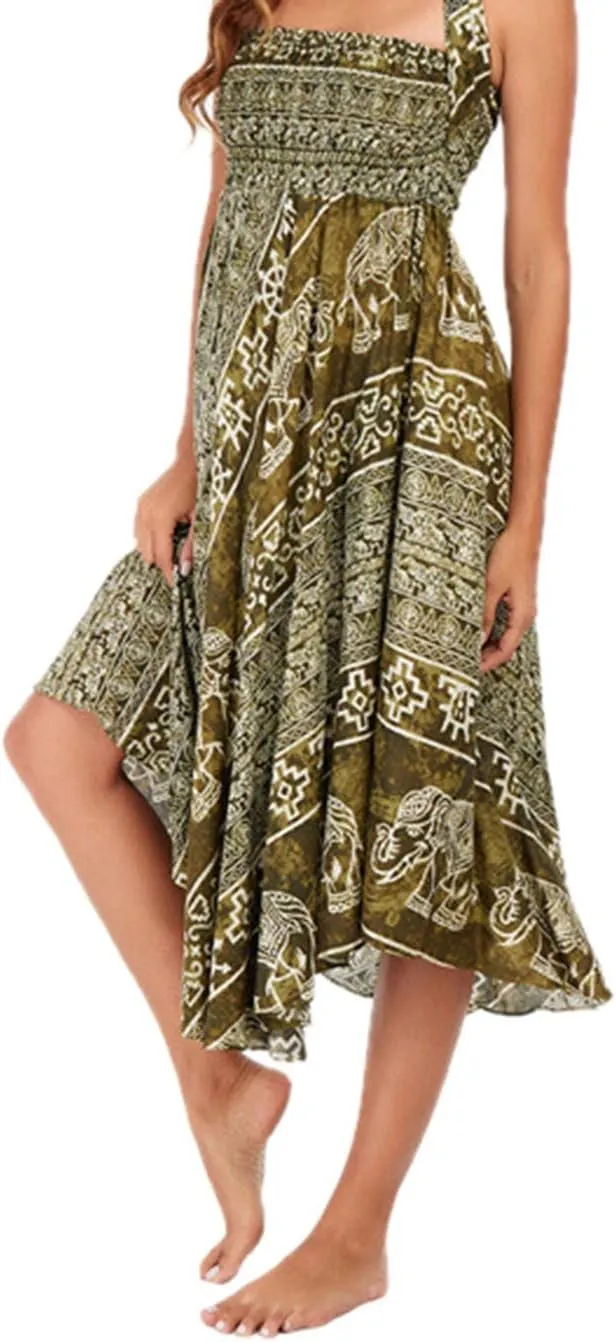 Women Casual Boho Floral Print Hippie Gypsy Maxi Long Skirts Summer Beach Bohemian Midi Dress