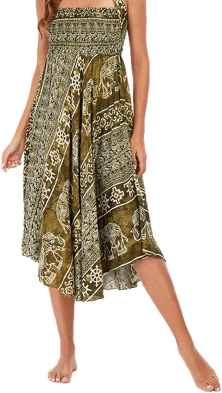 Women Casual Boho Floral Print Hippie Gypsy Maxi Long Skirts Summer Beach Bohemian Midi Dress