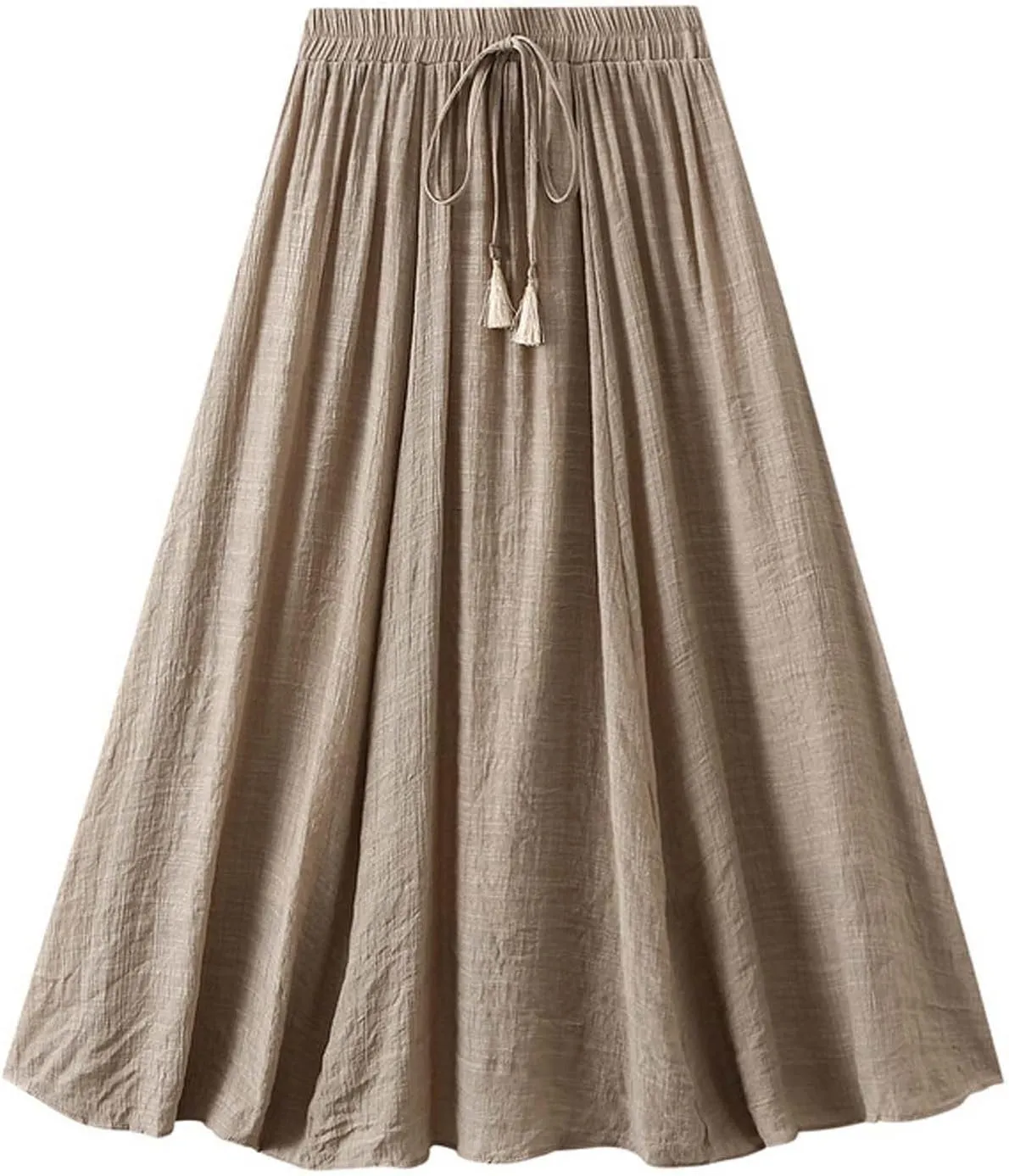 Women Cotton Linen Skirt Solid Elastic Waisted Pleated Long Skirt Summer Casual Flowy Beach Holiday Bohemian Skirts