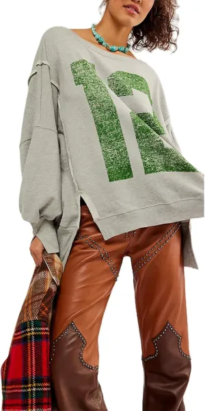 Women Cute Oversized Graphic Sweatshirt Y2k Crewneck Pullover Long Sleeve Sweater Vintage Star Striped Streetwear