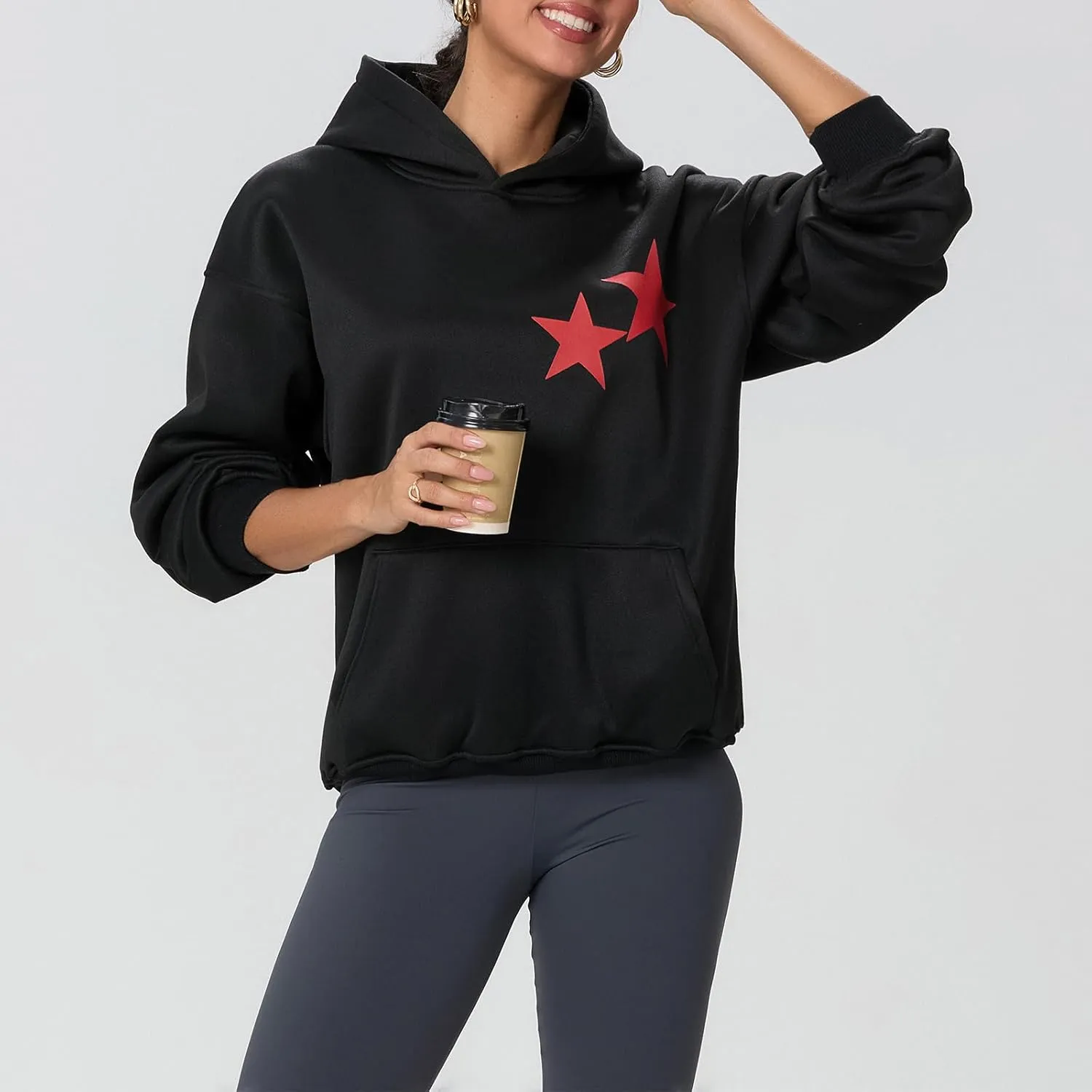 Women Cute Oversized Hoodies Y2k Graphic Embroidered Top Teen Girl Preppy Loose Fit Flower Fall Sweatshirt Streetwear